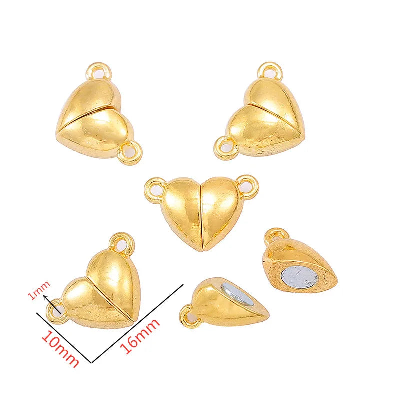 5Sets Mix Strong Love Heart Round Magnetic Clasps Fit Rhodium End Clasp Connectors Component For Making Leather Bracelet Jewelry