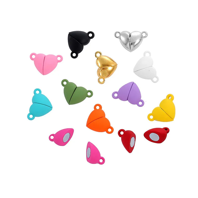 5Sets Mix Strong Love Heart Round Magnetic Clasps Fit Rhodium End Clasp Connectors Component For Making Leather Bracelet Jewelry