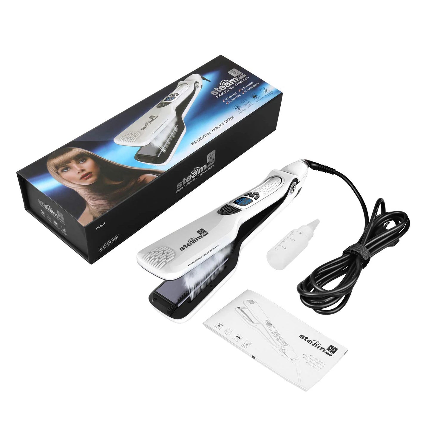 Electric Steam Hair Straightener Professional Ceramic Wide Hair Curling Flat Iron Hair Plates Lcd Display Hot Comb Straightening