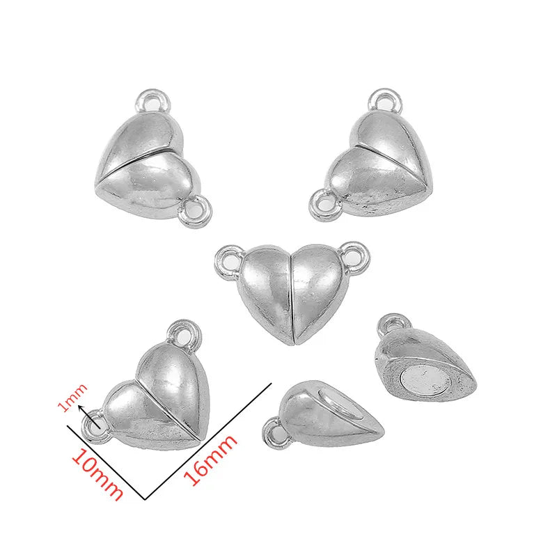 5Sets Mix Strong Love Heart Round Magnetic Clasps Fit Rhodium End Clasp Connectors Component For Making Leather Bracelet Jewelry