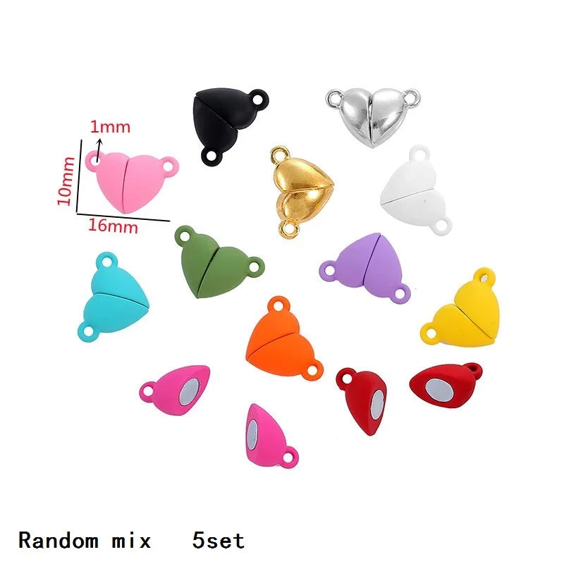 5Sets Mix Strong Love Heart Round Magnetic Clasps Fit Rhodium End Clasp Connectors Component For Making Leather Bracelet Jewelry