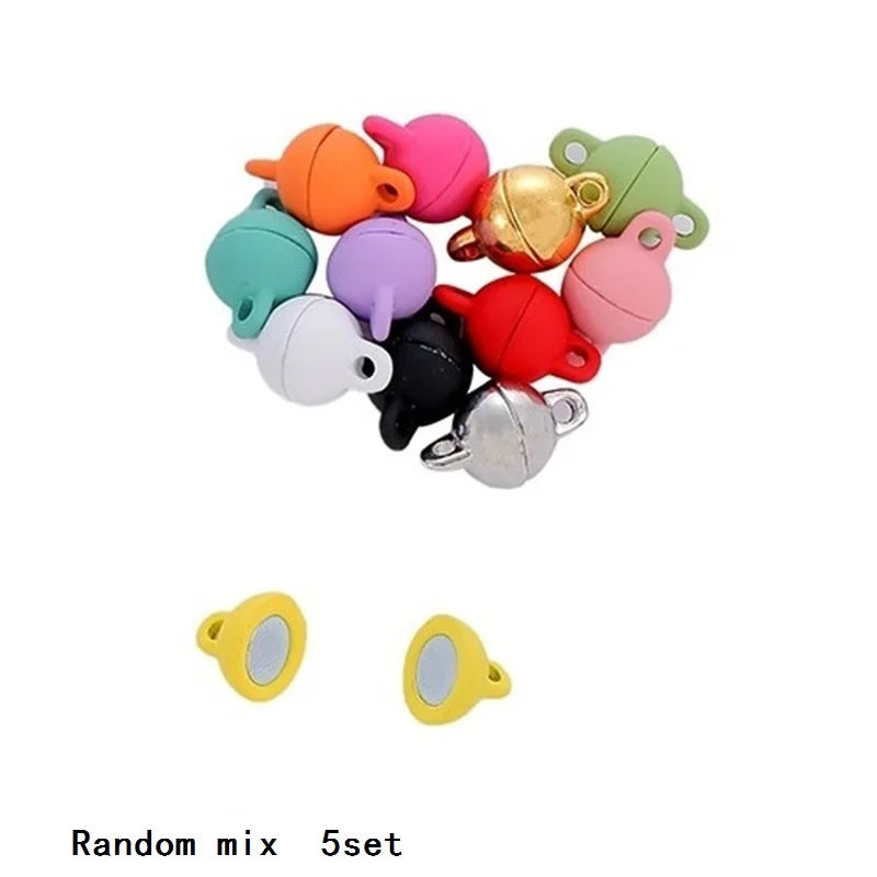 5Sets Mix Strong Love Heart Round Magnetic Clasps Fit Rhodium End Clasp Connectors Component For Making Leather Bracelet Jewelry