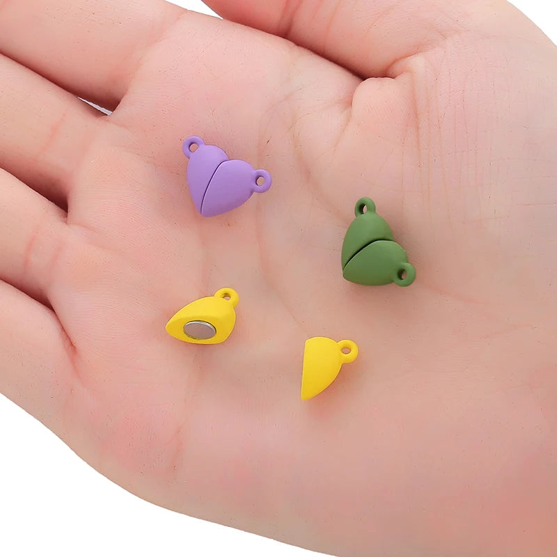 5Sets Mix Strong Love Heart Round Magnetic Clasps Fit Rhodium End Clasp Connectors Component For Making Leather Bracelet Jewelry