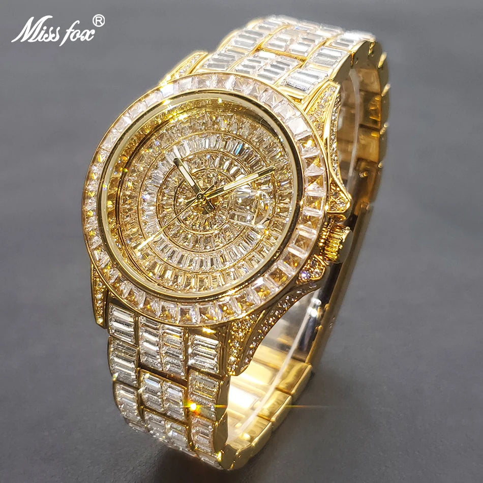 Full Iced Out Watches For Men Luxury Handmade Mosaic Diamond Silver Steel Watch Fashion Hip Hop Silver Automatic Date Male Clock