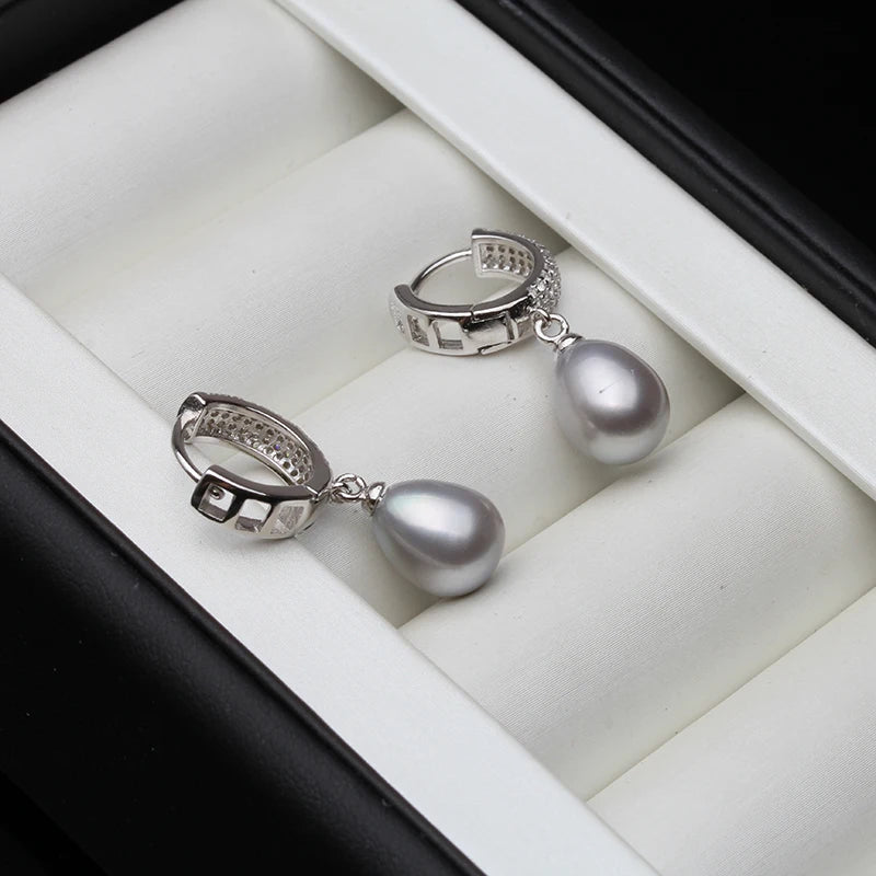 925 Sterling Silver Freshwater Pearl Drop Earrings,Real Natural Black Pearl Earrings Mother Brides Gifts