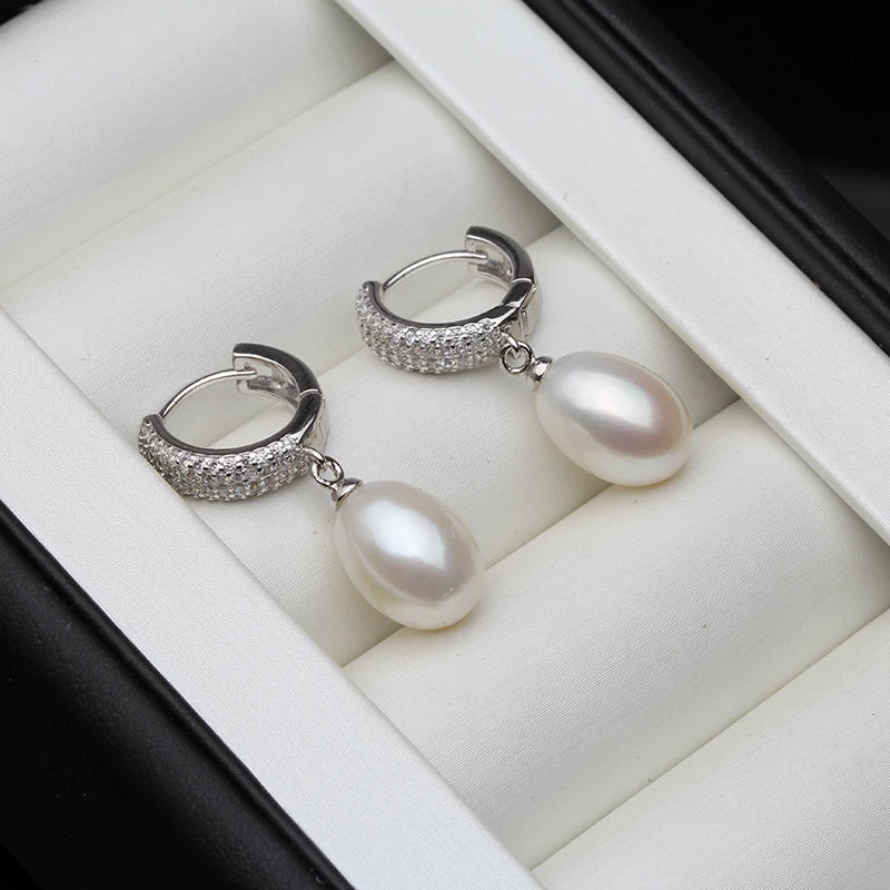 925 Sterling Silver Freshwater Pearl Drop Earrings,Real Natural Black Pearl Earrings Mother Brides Gifts