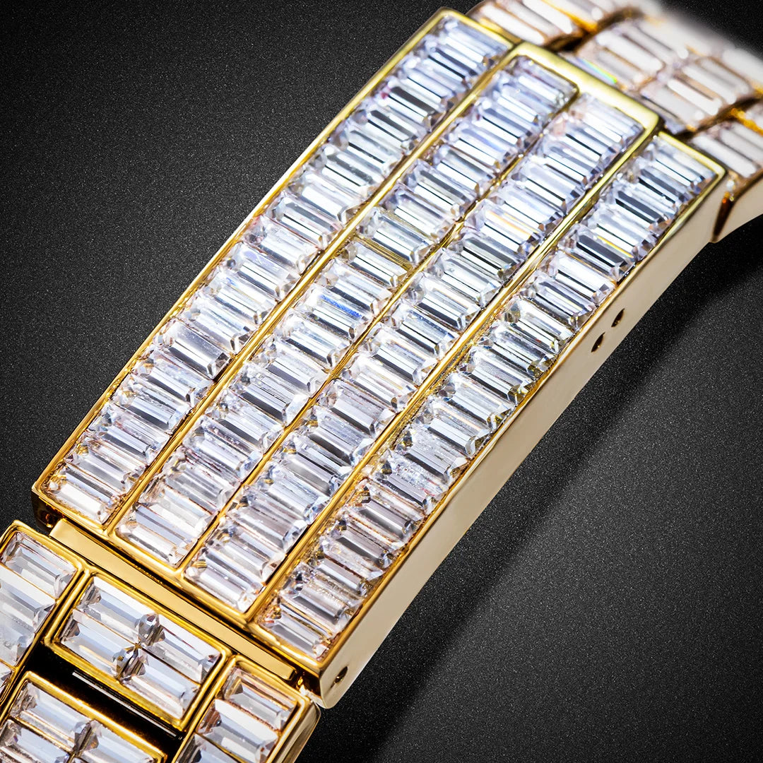 Full Iced Out Watches For Men Luxury Handmade Mosaic Diamond Silver Steel Watch Fashion Hip Hop Silver Automatic Date Male Clock