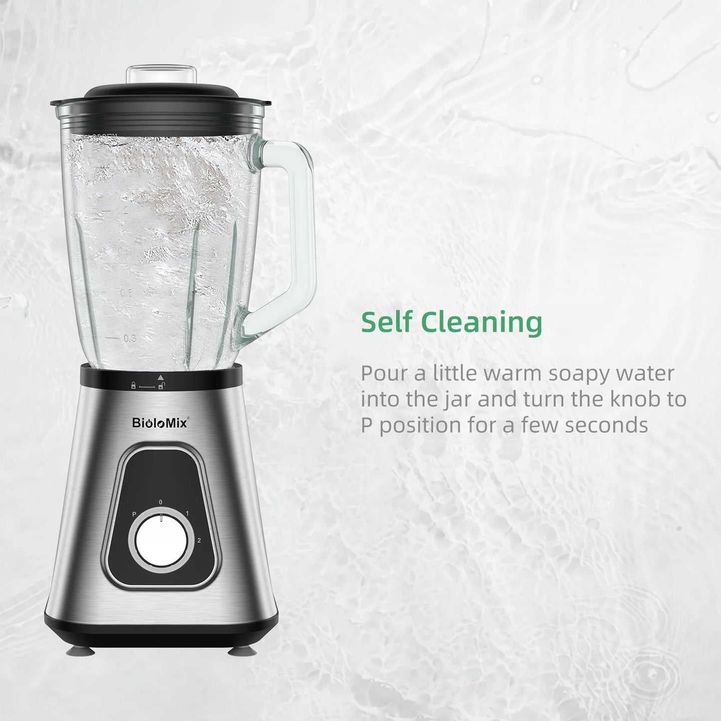 BioloMix 1300W Smoothie Maker with 1.5L Glass Jar Personal Blender for Frozen Fruit Drinks And Sauces