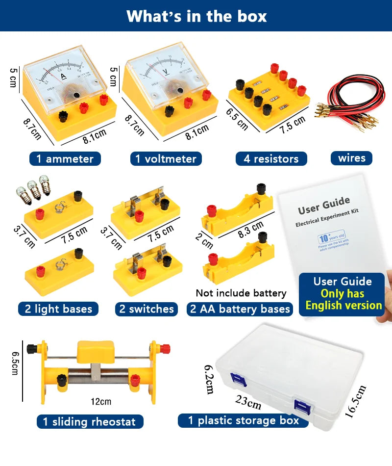 Electric Circuit Learning Kit Physics Electrical Experiment Teaching Aid Ammeter Voltmeter Sliding Rheostat Resistor Science Toy