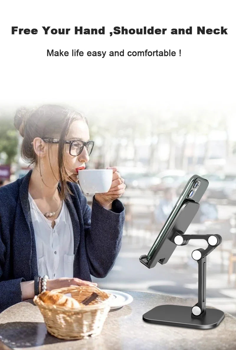 Three Sections Foldable Desk Mobile Phone Holder For iPhone iPad Tablet Flexible Table Desktop Adjustable Cell Smartphone Stand
