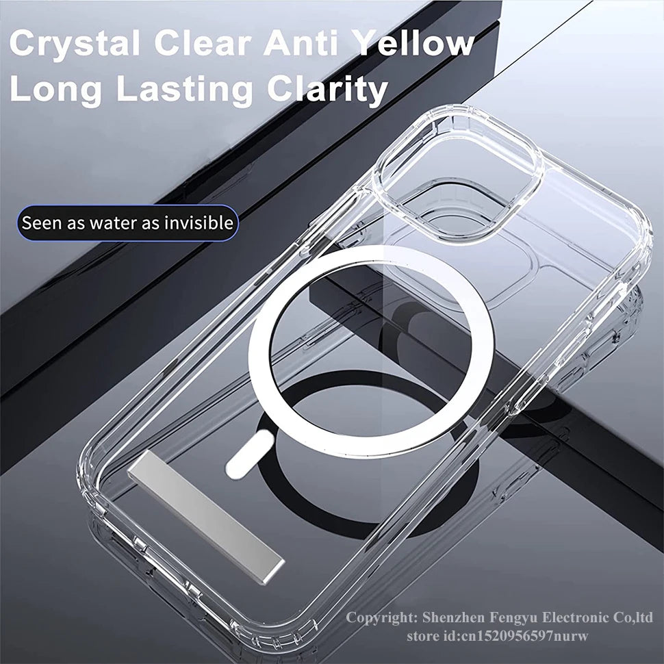 Magnetic Clear Phone Case for Magsafe with Kickstand for iPhone 14 Pro Max 13 12 11 Mini 15 Plus Shockproof Mobile Back Cover