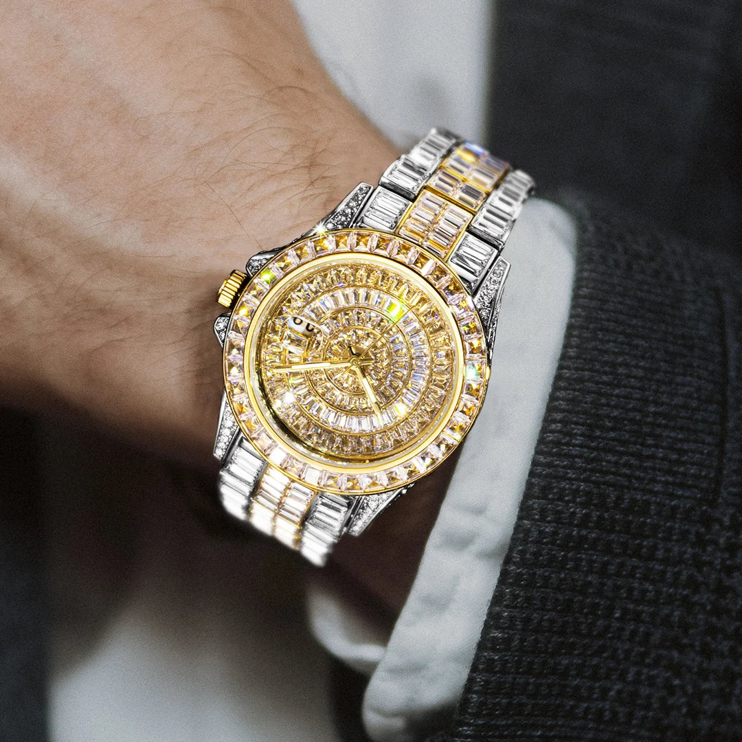 Full Iced Out Watches For Men Luxury Handmade Mosaic Diamond Silver Steel Watch Fashion Hip Hop Silver Automatic Date Male Clock