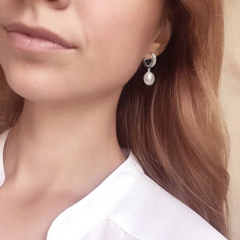 925 Sterling Silver Freshwater Pearl Drop Earrings,Real Natural Black Pearl Earrings Mother Brides Gifts