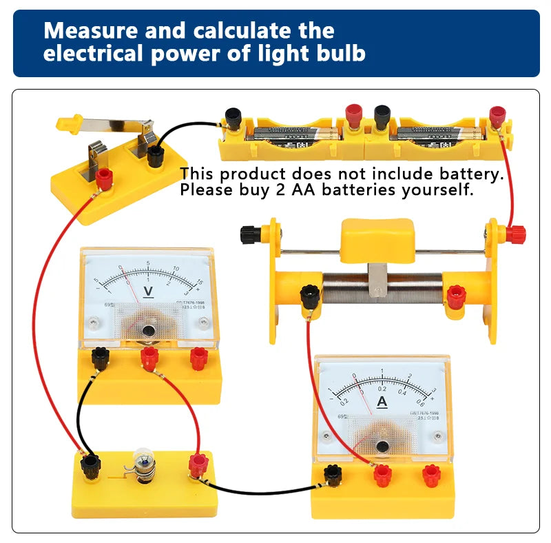 Electric Circuit Learning Kit Physics Electrical Experiment Teaching Aid Ammeter Voltmeter Sliding Rheostat Resistor Science Toy