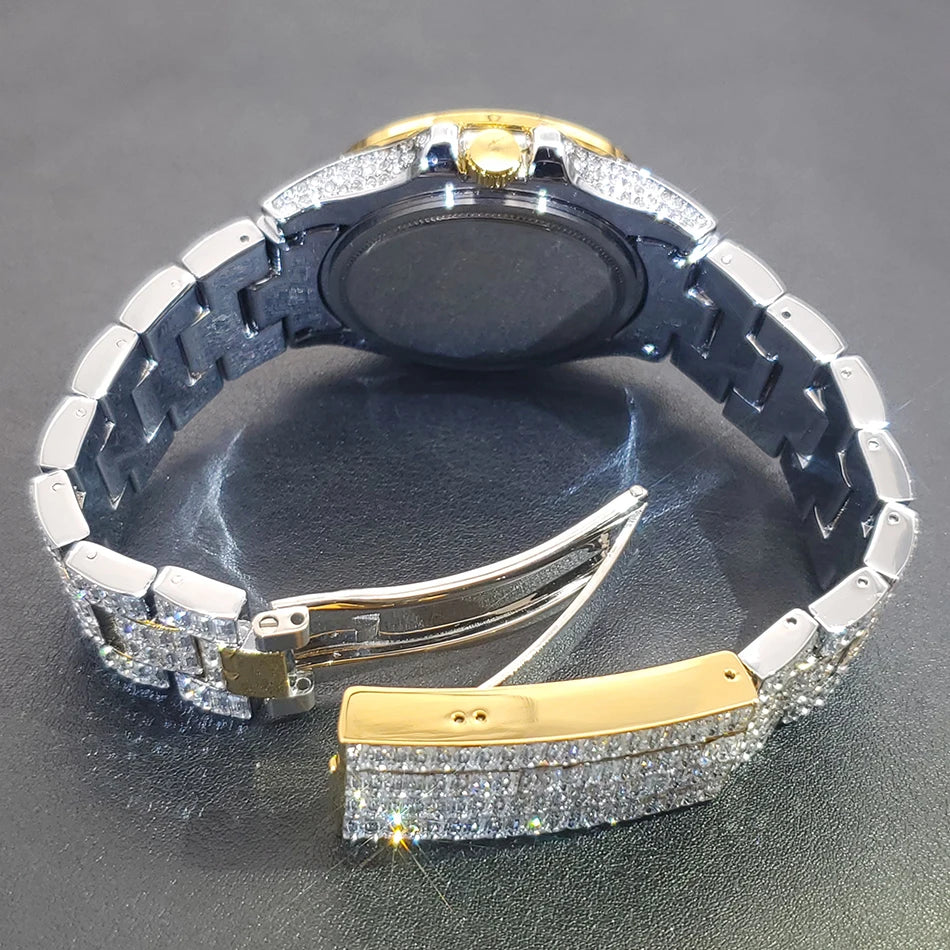Full Iced Out Watches For Men Luxury Handmade Mosaic Diamond Silver Steel Watch Fashion Hip Hop Silver Automatic Date Male Clock