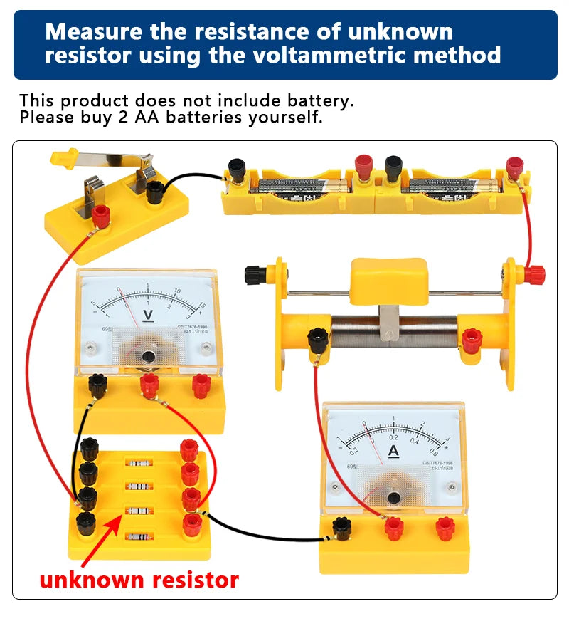 Electric Circuit Learning Kit Physics Electrical Experiment Teaching Aid Ammeter Voltmeter Sliding Rheostat Resistor Science Toy