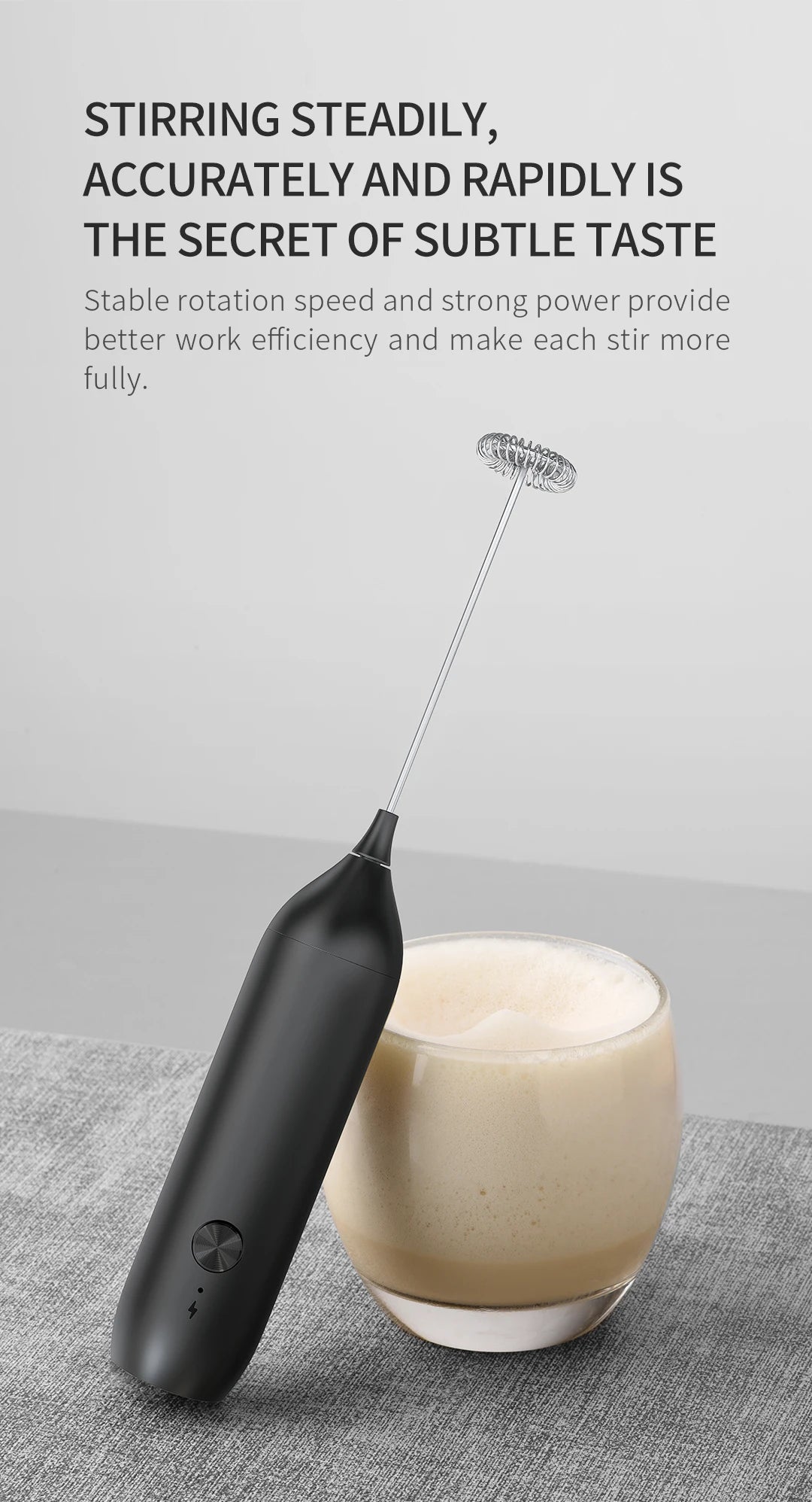 Electric Milk Frother 304 Stainless Steel Mini Foam Maker Rechargeable USB Type-C Cable Drink Mixer Whisk Beater for Coffee