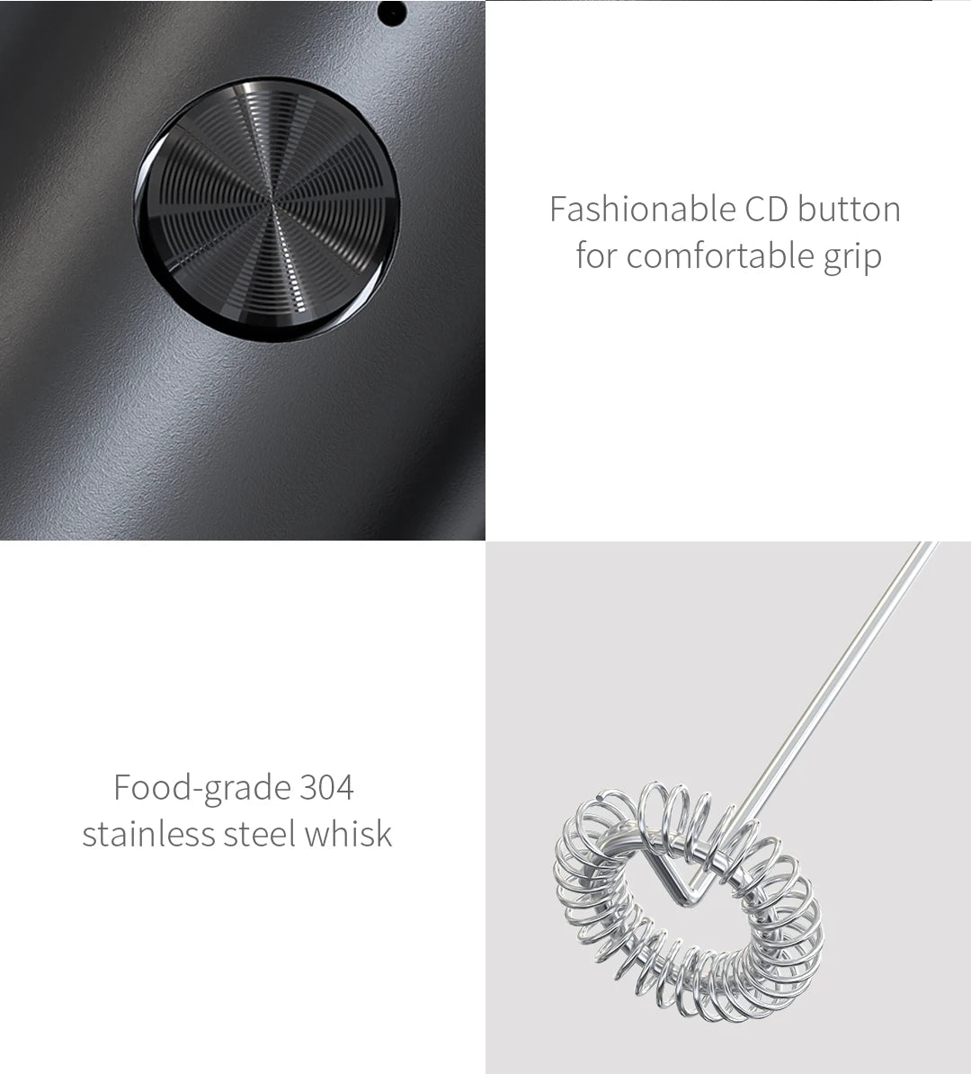 Electric Milk Frother 304 Stainless Steel Mini Foam Maker Rechargeable USB Type-C Cable Drink Mixer Whisk Beater for Coffee