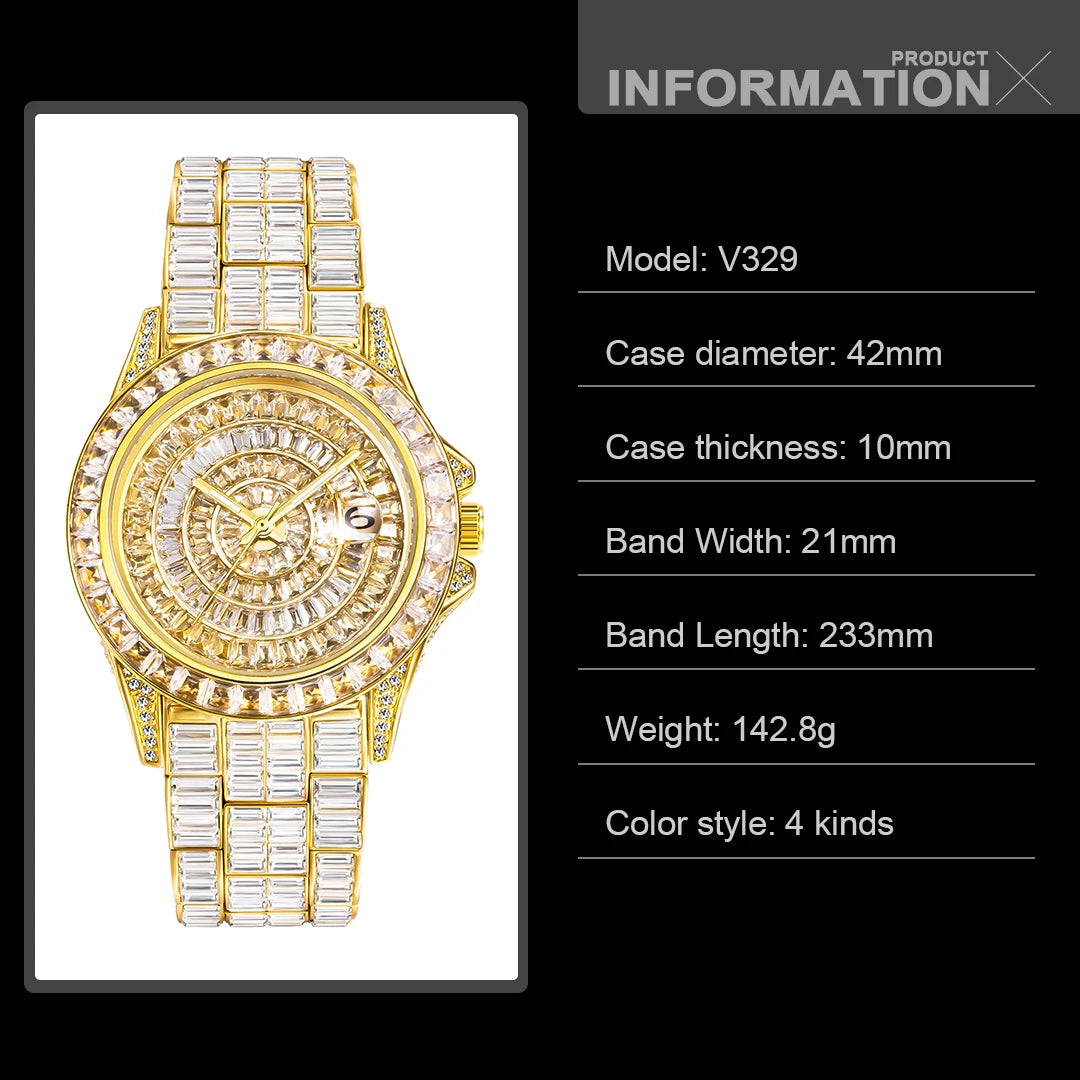 Full Iced Out Watches For Men Luxury Handmade Mosaic Diamond Silver Steel Watch Fashion Hip Hop Silver Automatic Date Male Clock