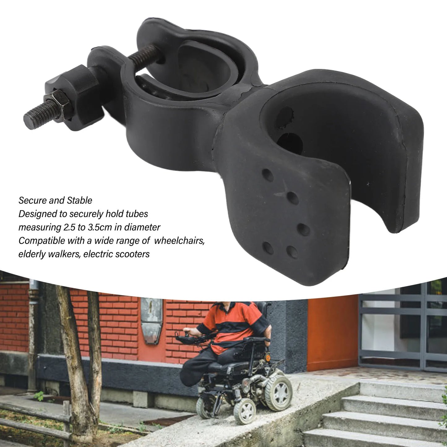 Walking Stick Rack Crutches Stick Bracket Cane Clip Holder for Dia 2.5-3.5cm Tube for Electric Scooters Wheelchair Accessory