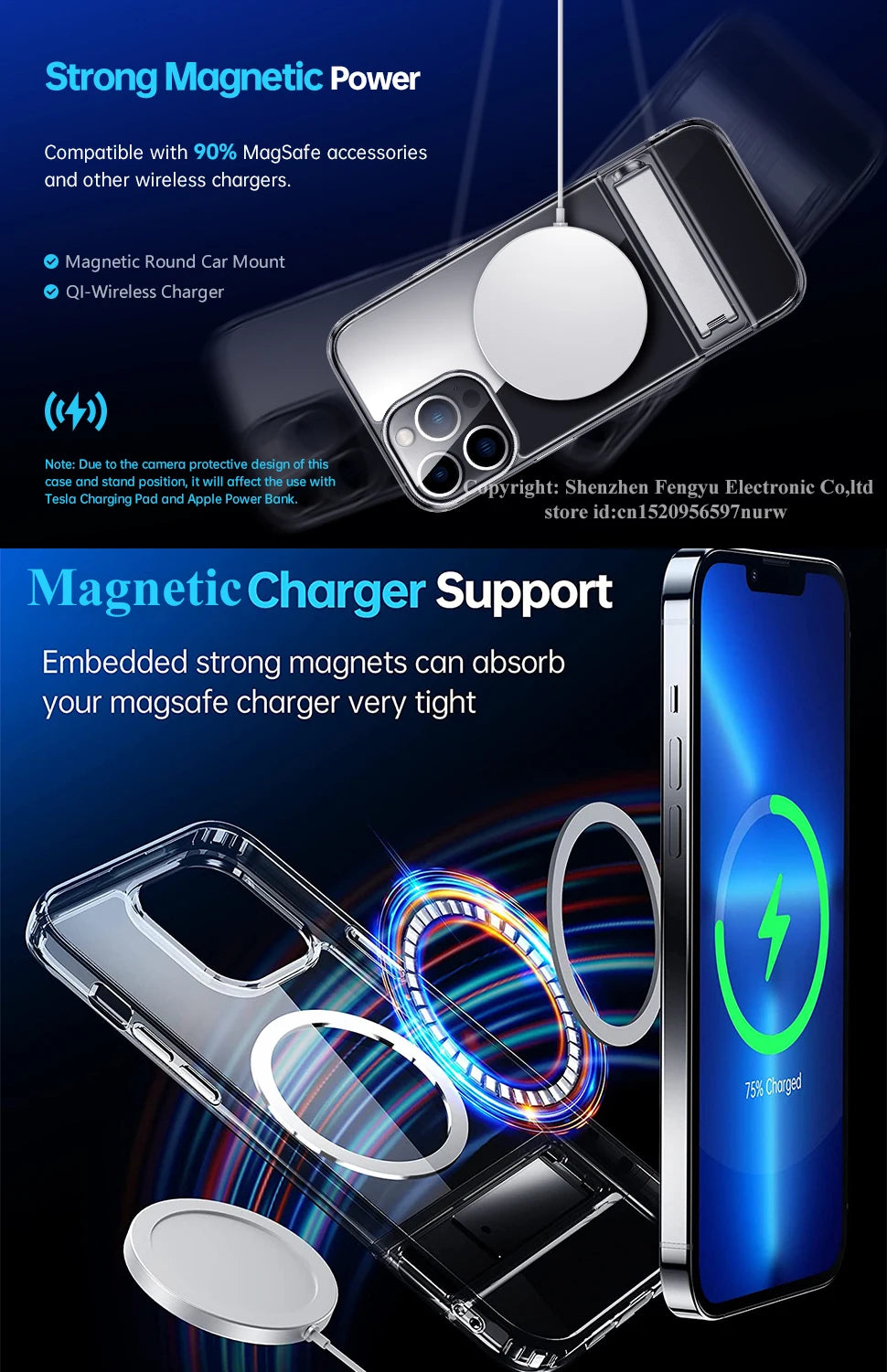 Magnetic Clear Phone Case for Magsafe with Kickstand for iPhone 14 Pro Max 13 12 11 Mini 15 Plus Shockproof Mobile Back Cover