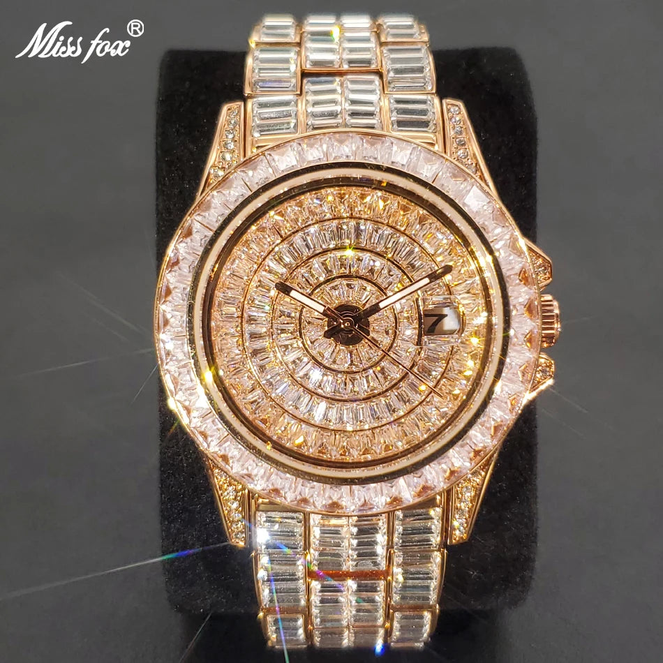 Full Iced Out Watches For Men Luxury Handmade Mosaic Diamond Silver Steel Watch Fashion Hip Hop Silver Automatic Date Male Clock