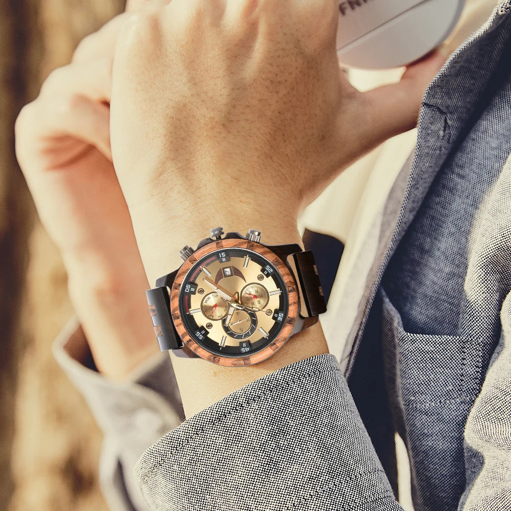 Wooden Wrist Watches For Men Fashion Quartz Wristwatches With Clock Date Week Timepieces Wood Wach Box for Him reloj hombre