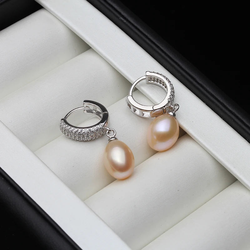 925 Sterling Silver Freshwater Pearl Drop Earrings,Real Natural Black Pearl Earrings Mother Brides Gifts