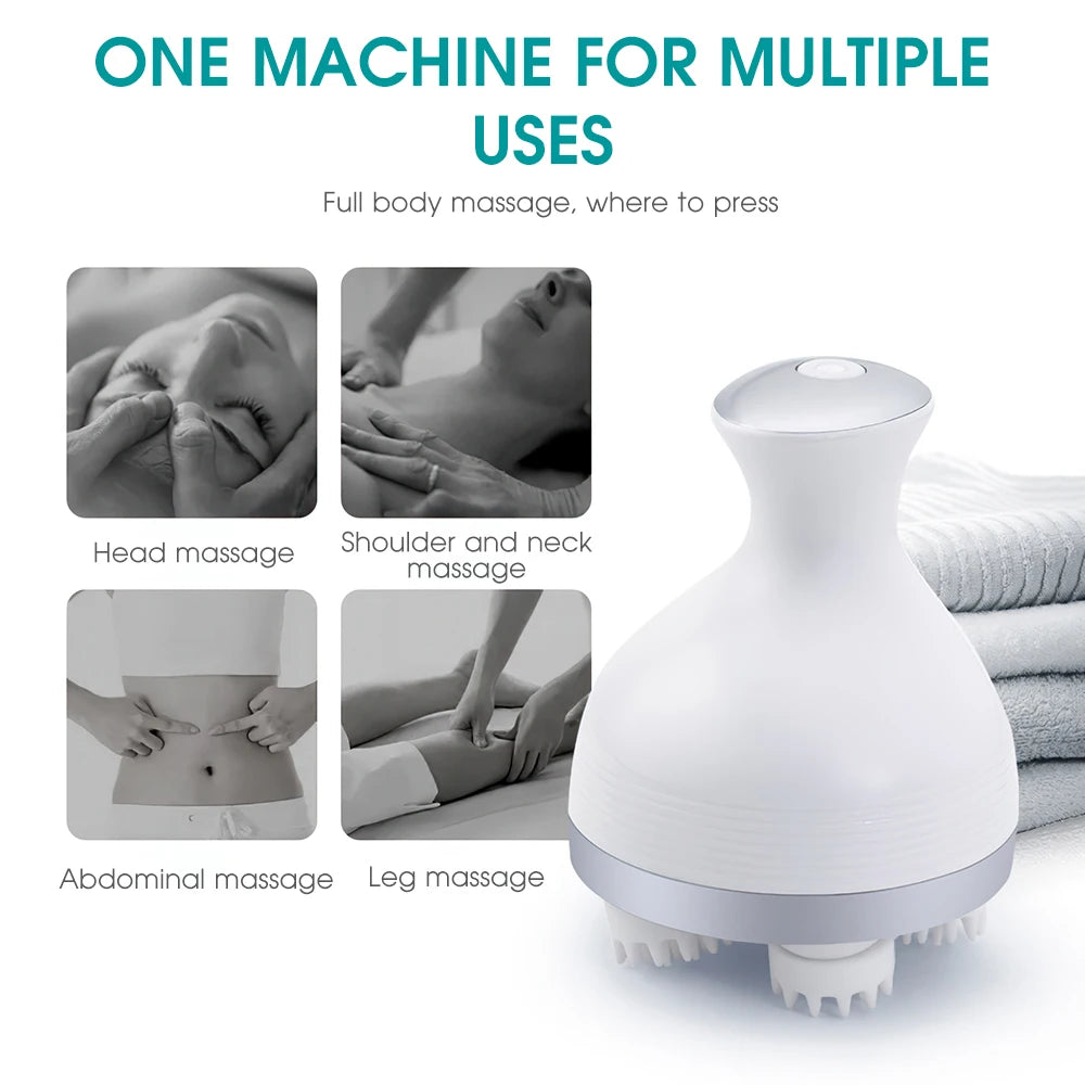 Electric Head Massager 3D Wireless Scalp Massager Waterproof Body Massage Health Care Shoulder Neck Deep Tissue Kneading Massage