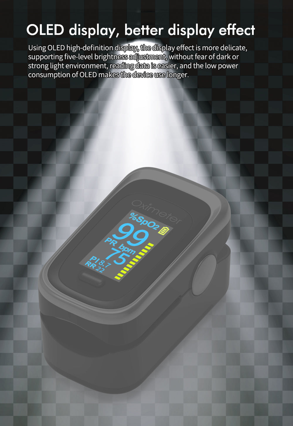 Kiuzou Medical Portable Finger Pulse Oximeter Blood Oxygen Heart Rate Saturation Meter OLED Oximetro De Dedo Saturometro Monitor
