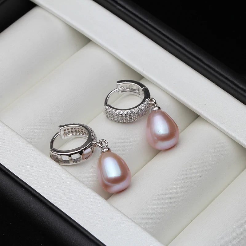 925 Sterling Silver Freshwater Pearl Drop Earrings,Real Natural Black Pearl Earrings Mother Brides Gifts