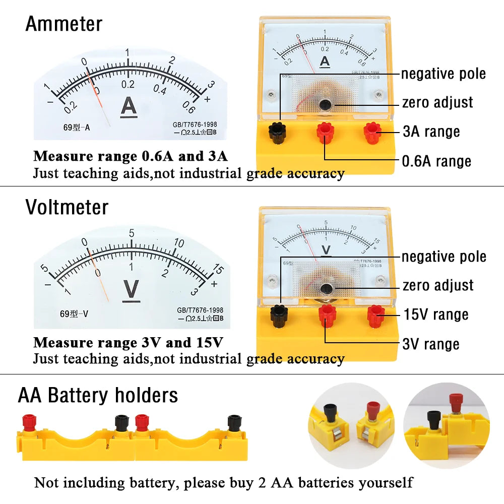 Electric Circuit Learning Kit Physics Electrical Experiment Teaching Aid Ammeter Voltmeter Sliding Rheostat Resistor Science Toy