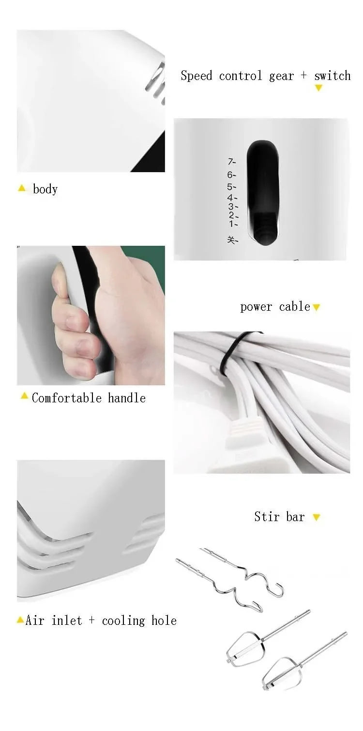 Multifunctional 7 Speed Mini Mixer Electric Food Blender Handheld Mixer Egg Beater Automatic Cream Food Cake Baking Dough Mixer