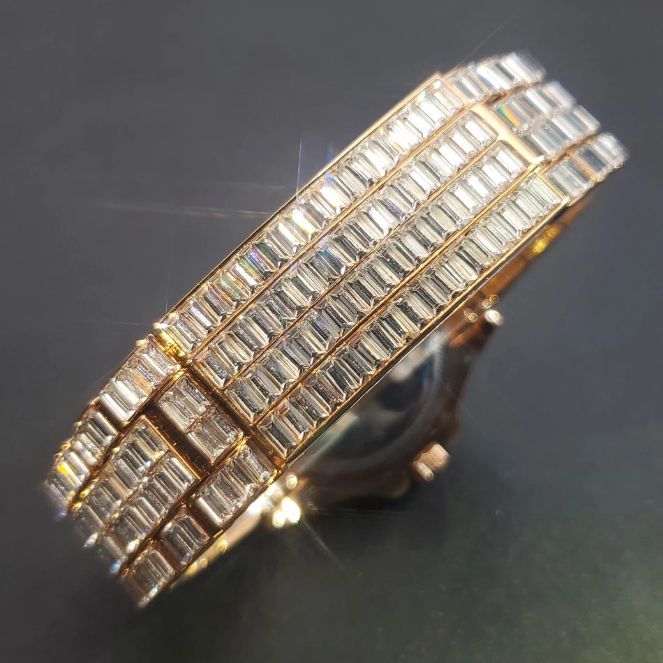 Full Iced Out Watches For Men Luxury Handmade Mosaic Diamond Silver Steel Watch Fashion Hip Hop Silver Automatic Date Male Clock