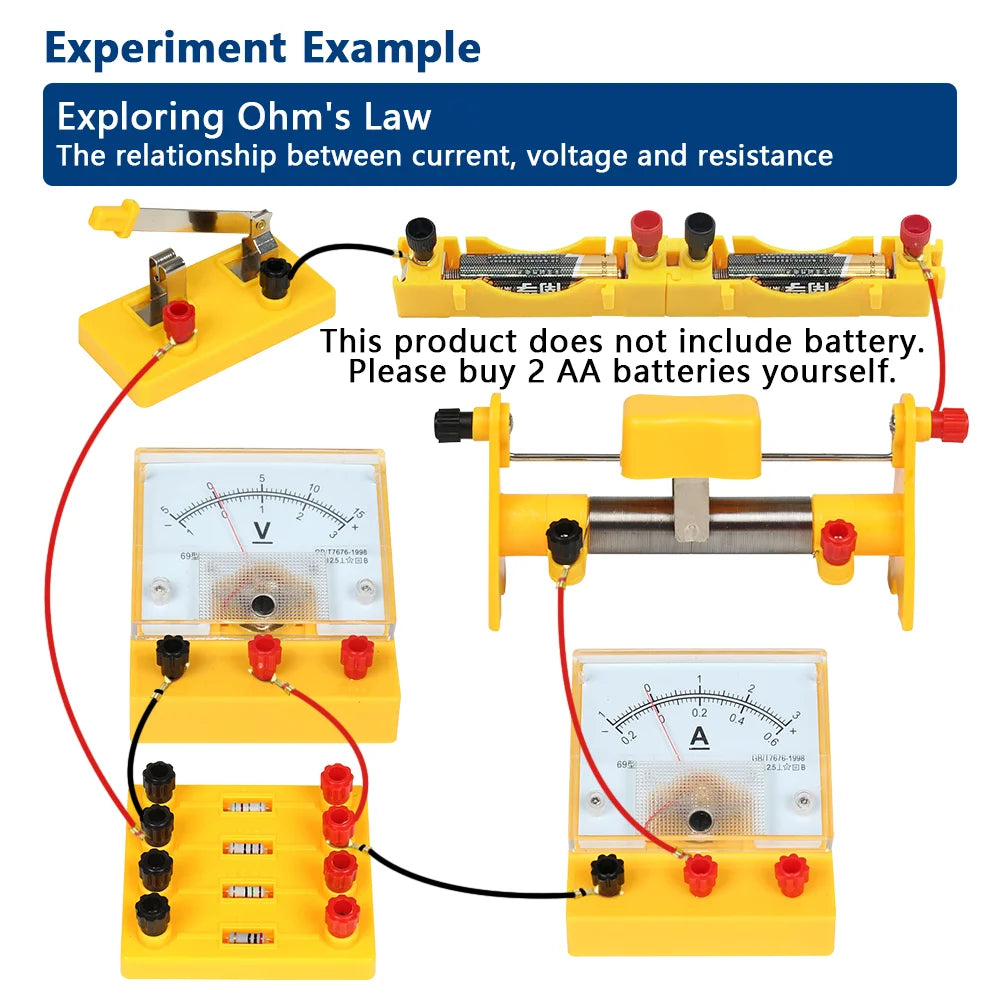 Electric Circuit Learning Kit Physics Electrical Experiment Teaching Aid Ammeter Voltmeter Sliding Rheostat Resistor Science Toy
