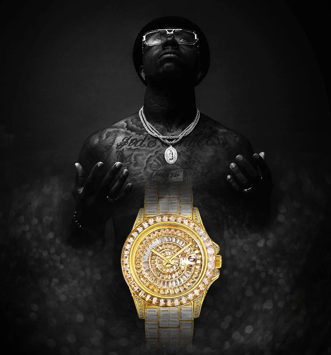Full Iced Out Watches For Men Luxury Handmade Mosaic Diamond Silver Steel Watch Fashion Hip Hop Silver Automatic Date Male Clock
