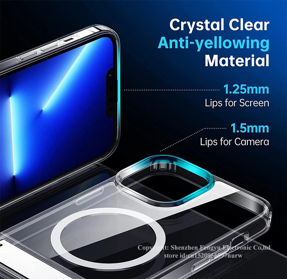 Magnetic Clear Phone Case for Magsafe with Kickstand for iPhone 14 Pro Max 13 12 11 Mini 15 Plus Shockproof Mobile Back Cover
