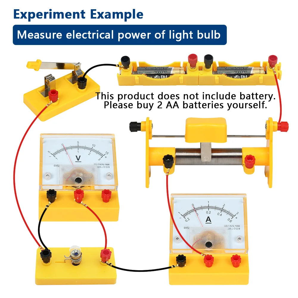 Electric Circuit Learning Kit Physics Electrical Experiment Teaching Aid Ammeter Voltmeter Sliding Rheostat Resistor Science Toy