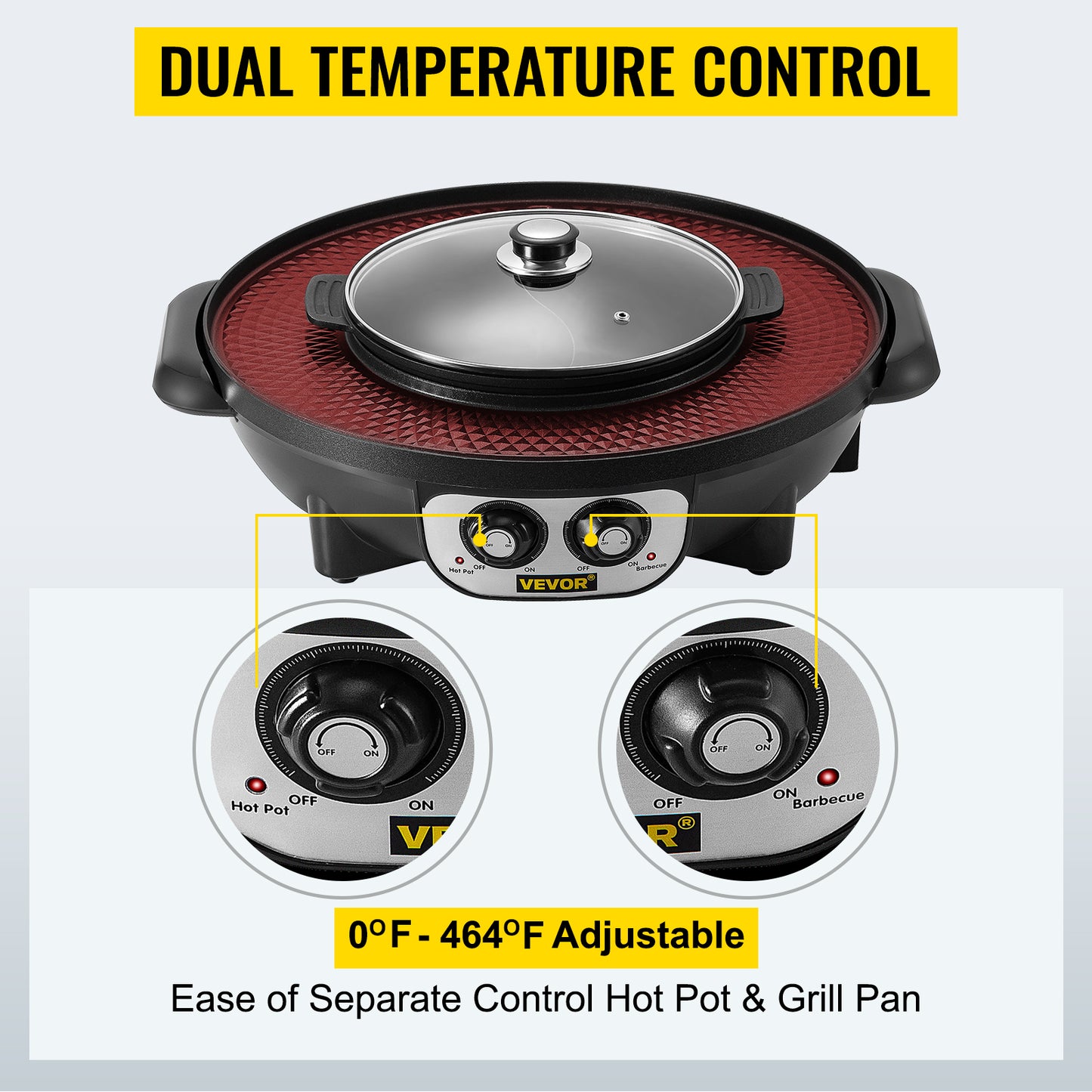 VEVOR 2 in 1 Electric Hot Pot BBQ Grill 2200W Multifunction Portable Home Non-Stick Split Pot Smokeless Skillet Barbecue Pan