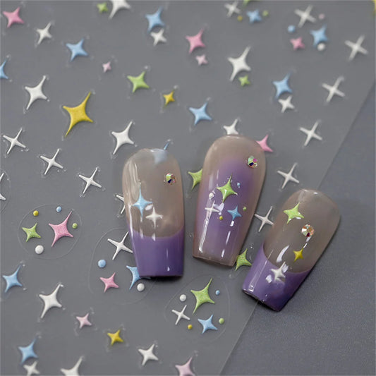 1pcs 5D Relief Kawaii Colorful Star Nail Art Stickers Multi Macaron Mangxing Nail Decorations Self Adhesive Decals Accessories