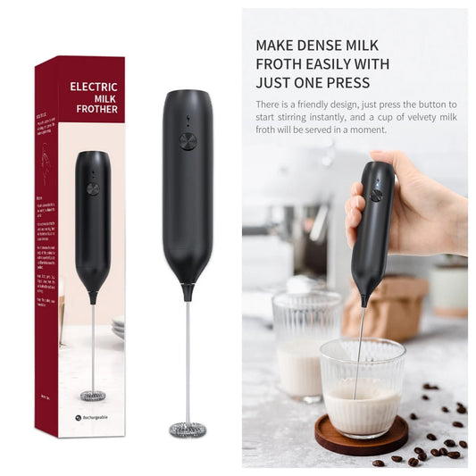 Electric Milk Frother 304 Stainless Steel Mini Foam Maker Rechargeable USB Type-C Cable Drink Mixer Whisk Beater for Coffee