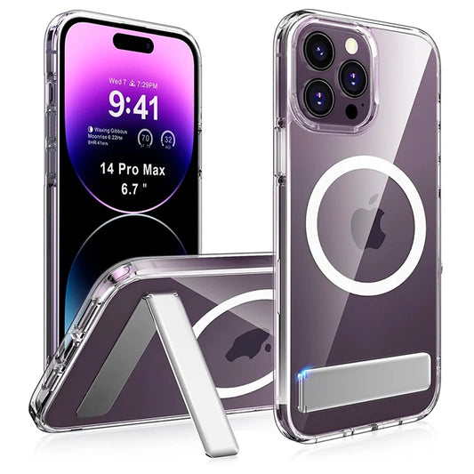 Magnetic Clear Phone Case for Magsafe with Kickstand for iPhone 14 Pro Max 13 12 11 Mini 15 Plus Shockproof Mobile Back Cover