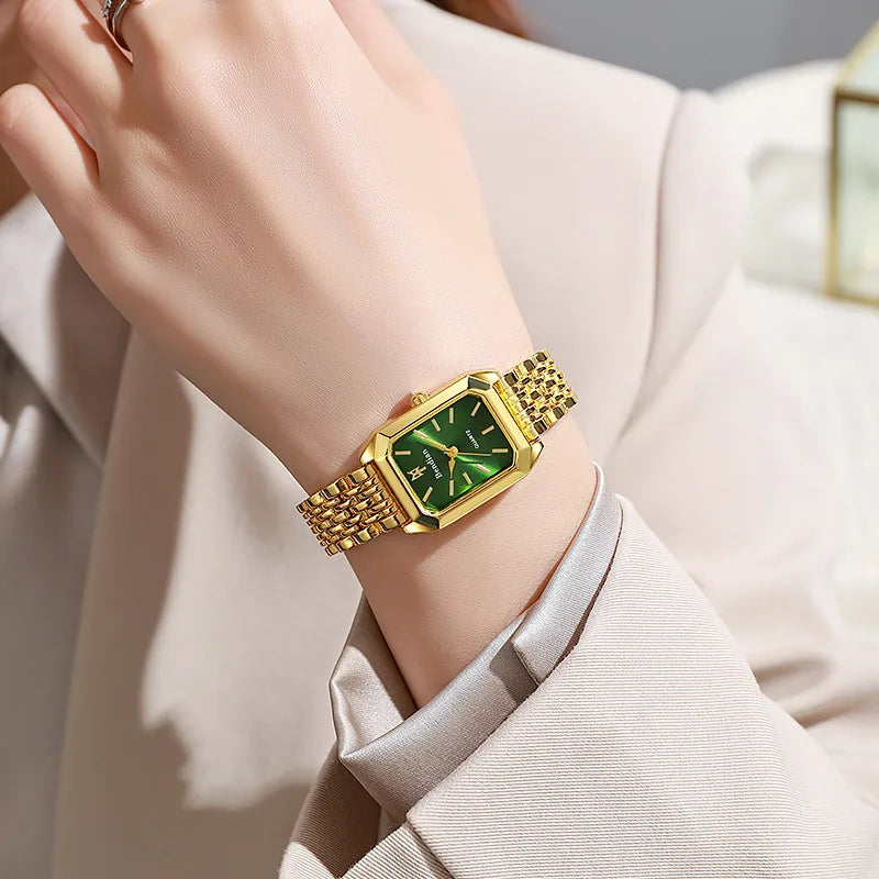 Women Watches Business Luxury Ladies Fashion Quartz Watch Simple Scale Square Quality Gold Plated Stainless Steel Folding Clock